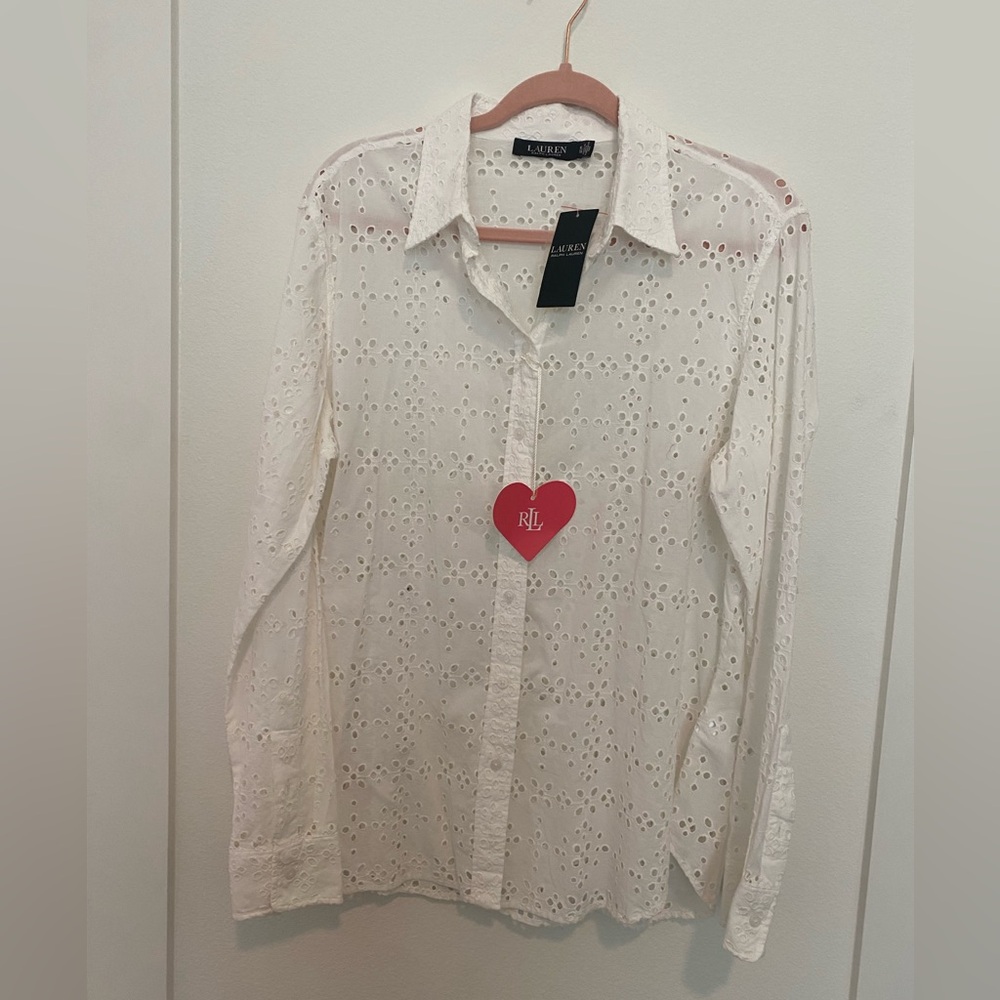 NWT Lauren Ralph Lauren White Eyelet Shirt – Size XL - Picture 4 of 6